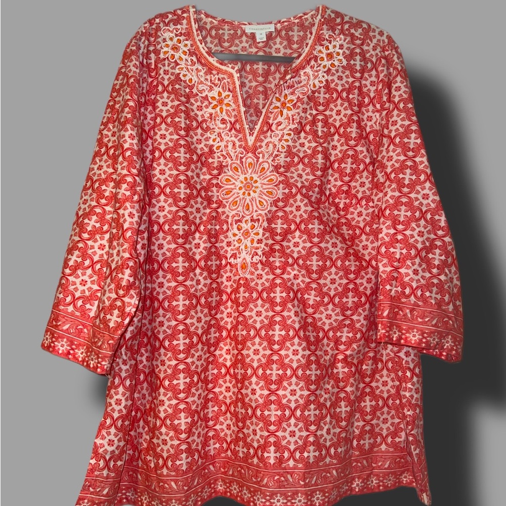 Charter Club Beaded Blouse - Coral - nwot - 3x